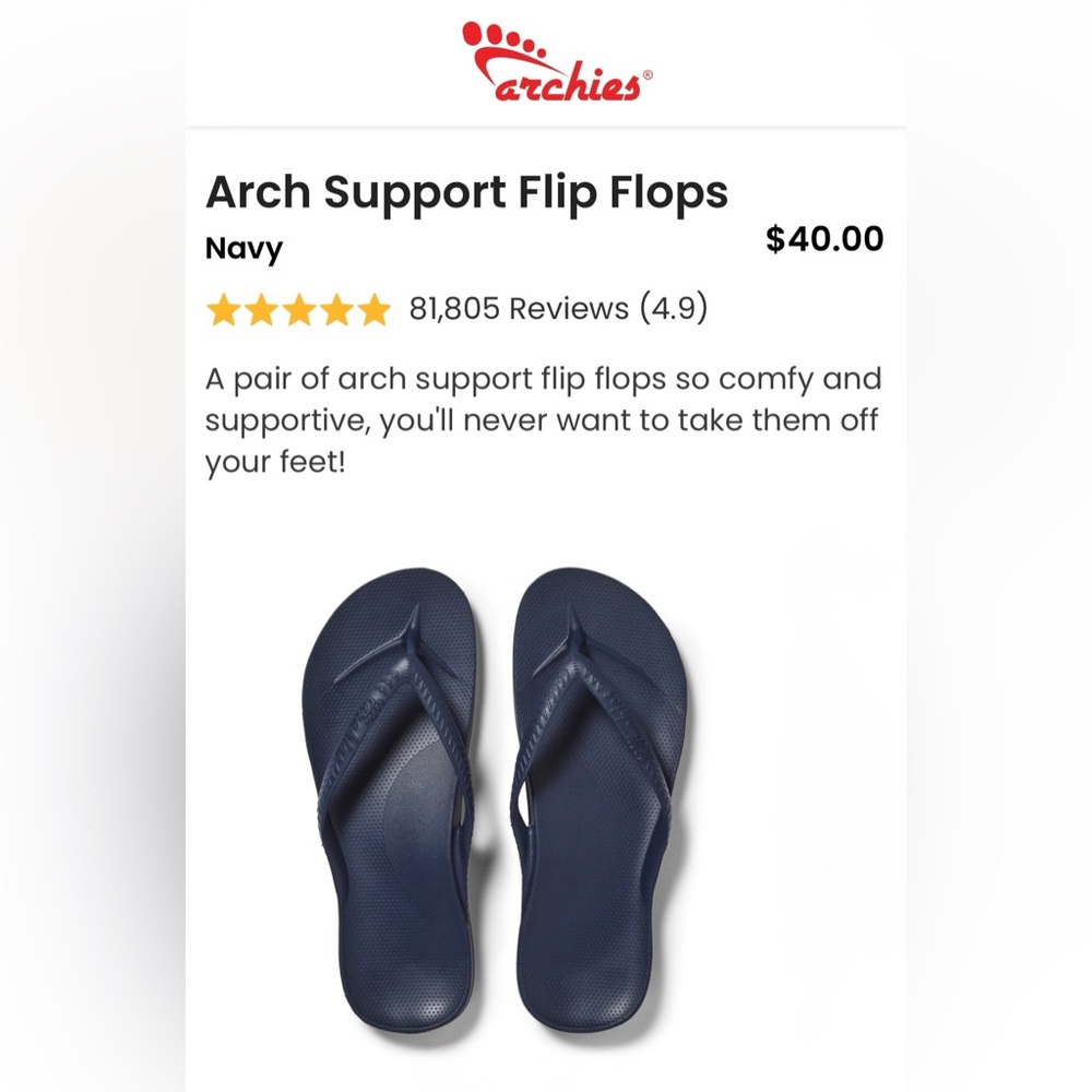 Archies’ arch support flip flops